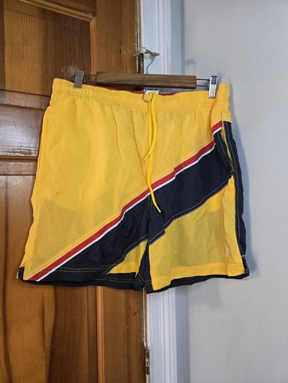 Men's Yellow & Navy Diagonal Stripe Swim Trunks